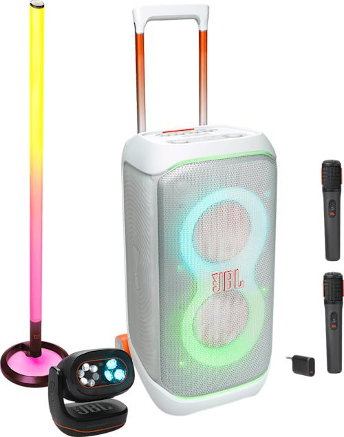 JBL Partybox Stage 320 mikeillä + Partylight Stick ja Beam