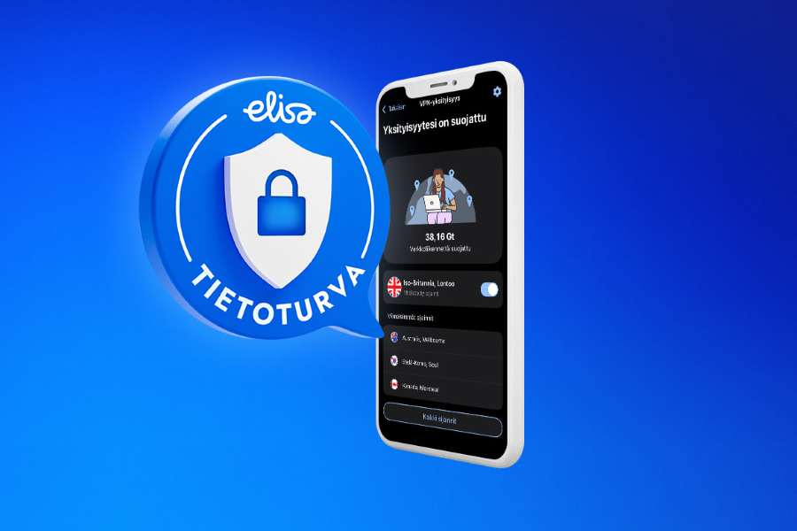 Elisa Tietoturvan VPN-ominaisuus kuvattuna puhelimen näytöllä