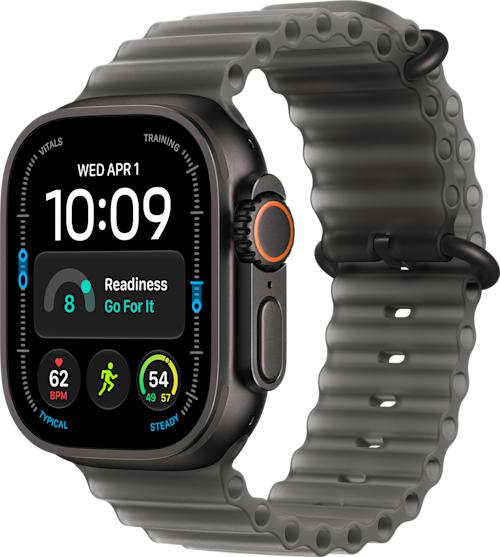 Apple Watch Ultra 4 GPS + Cellular 49 mm musta titaanikuori ja kuultomusta Ocean-ranneke