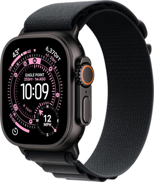 Apple Watch Ultra 3 GPS + Cellular 49 mm musta titaanikuori ja musta Alpine-ranneke Koko M