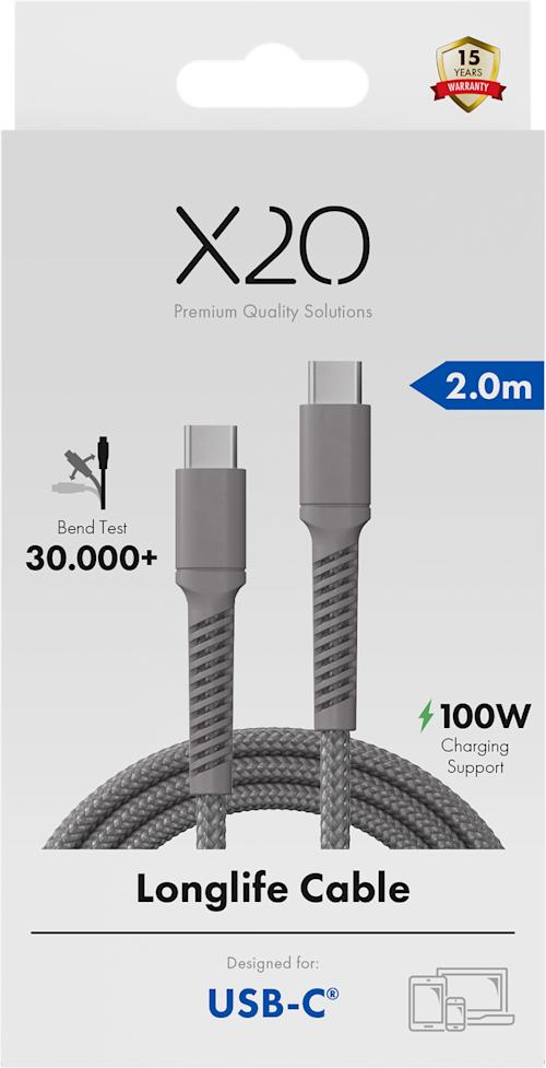 X2O Longlife 100W PD USB-C to USB-C 2 m kaapeli