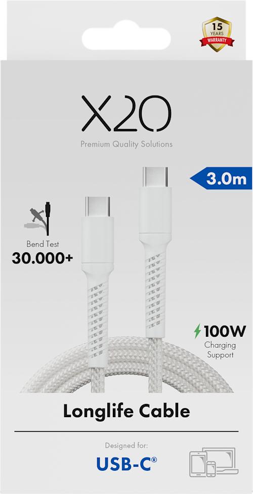 X2O Longlife 100W PD USB-C to USB-C 3 m kaapeli