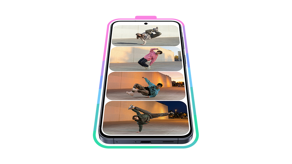 puhelimen ruutu, jossa neljä eri kuvaa tanssivasta miehestä