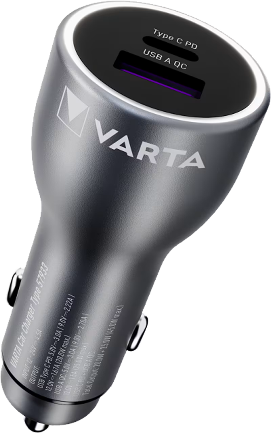 Varta USB-A + USB-C 12-24W -autolaturi
