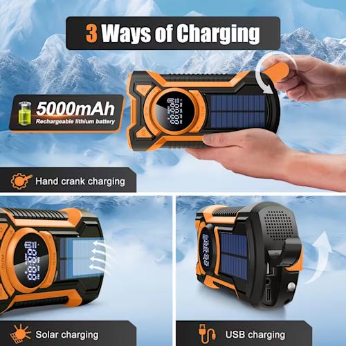 Just in Case 5000 mAh hätäradio aurinkopaneelilla