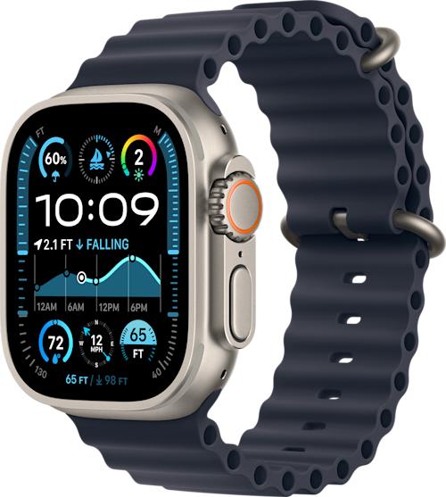 Apple Watch Ultra 2 GPS + Cellular 49 mm luonnonvaalea titaanikuori ja laivastonsininen Ocean-ranneke