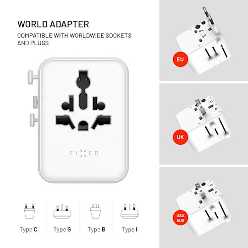 FIXED Matkalaturi USB-C/-A 70W EU/UK/USA/AUS