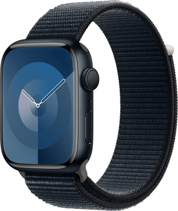 Apple Watch Series 9 GPS 45 mm keskiyö alumiinikuori/keskiyö Sport Loop -ranneke