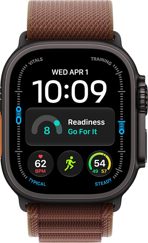 Apple Watch Ultra 4 GPS + Cellular 49 mm musta titaanikuori ja viininpunainen Alpine-ranneke - M