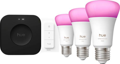 Philips Hue White and color ambiance Aloituspakkaus: 3 kpl E27-älylamppuja, Dimmer switch ja Bridge Pro