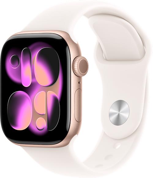 Apple Watch Series 11 GPS 42 mm ruusukulta alumiinikuori ja punanhäivä urheiluranneke S
