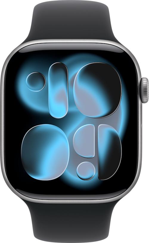 Apple Watch Series 11 GPS + Cellular 46 mm tähtiharmaa alumiinikuori ja musta urheiluranneke L