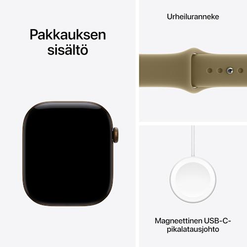 Apple Watch Series 12 GPS + Cellular 46mm tumman­pronssinen alumiini­kuori ja oliivinvihreä urh.rannek M/L