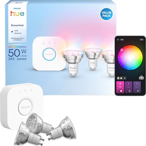 Philips Hue White and color ambiance Essential GU10 älykäs kohdelamppu 3 kpl ja Hue Bridge