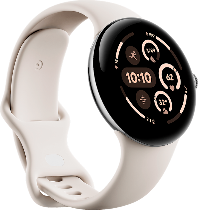 Google Pixel Watch 3 45mm 4G Polished Silver Aluminum/Porcelain-ranneke