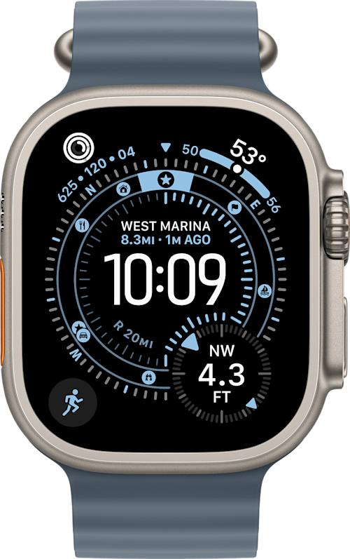 Apple Watch Ultra 3 GPS + Cellular 49 mm luonnonvaalea titaanikuori ja sininen Ocean-ranneke
