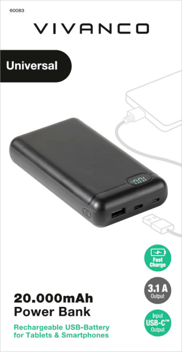 Vivanco USB-C Power Bank 20 000 mAh 2xUSB