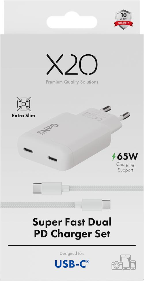 X2O 65W PD GaN 2 x USB-C Laturi + 100W 1,5 m kaapeli