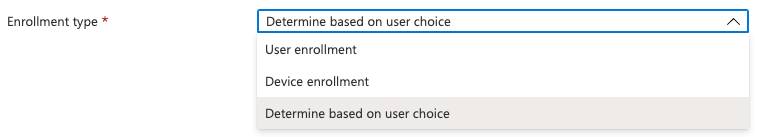Kuva enrollment-tyypin valinnasta