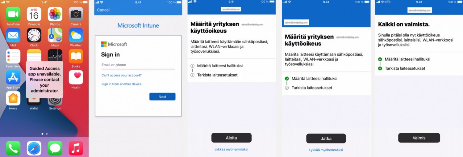 Esimerkkikuvia single app modesta