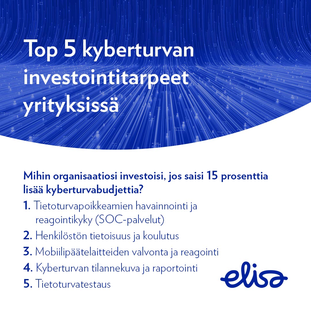 Top 5 -kyberturvan investointitarpeet yrityksissä.