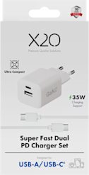 X2O 35W PD GaN USB-C + USB-A -laturi + kaapeli valkoinen