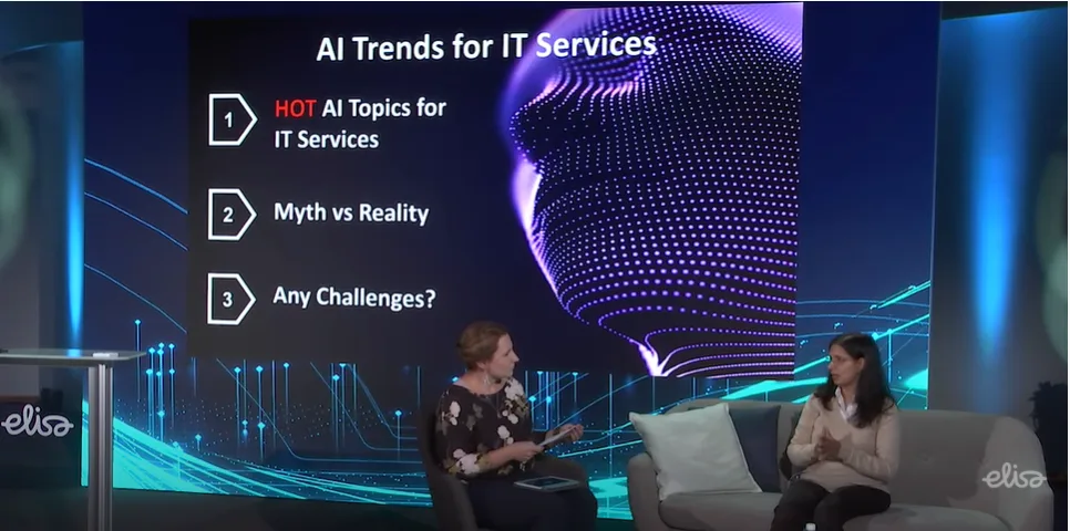 Nidhi Singh Elisa ICT Day -tapahtumassa Katja Bäckströmin haastateltavana