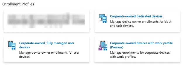 Intune hallintamallien käyttöönottoprofiilit