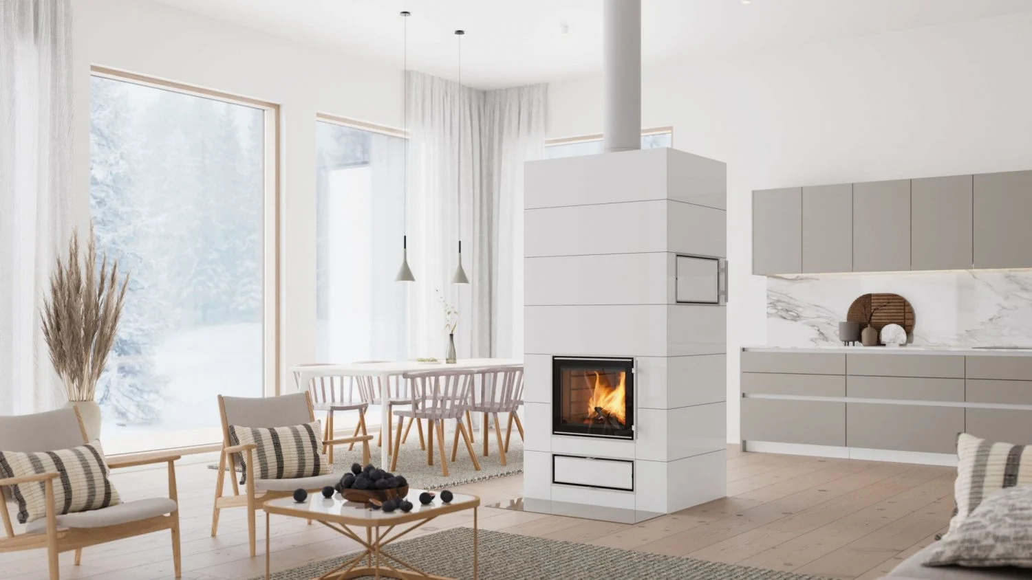 Tulikiven tulisija Rendekon tietokoneella mallintamassa miljöössä